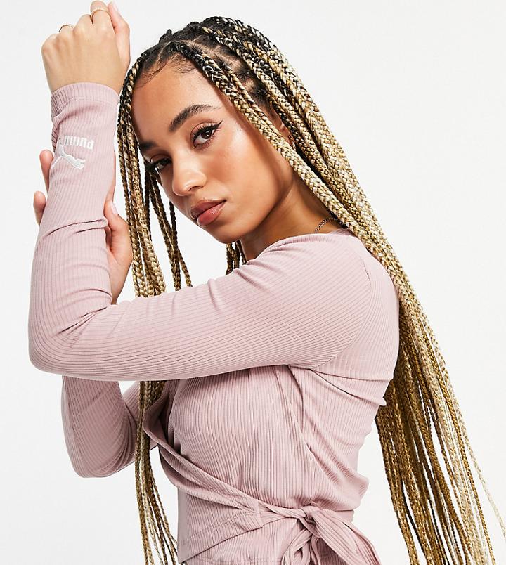 Puma Ribbed Wrap Top In Pink - Exclusive To Asos