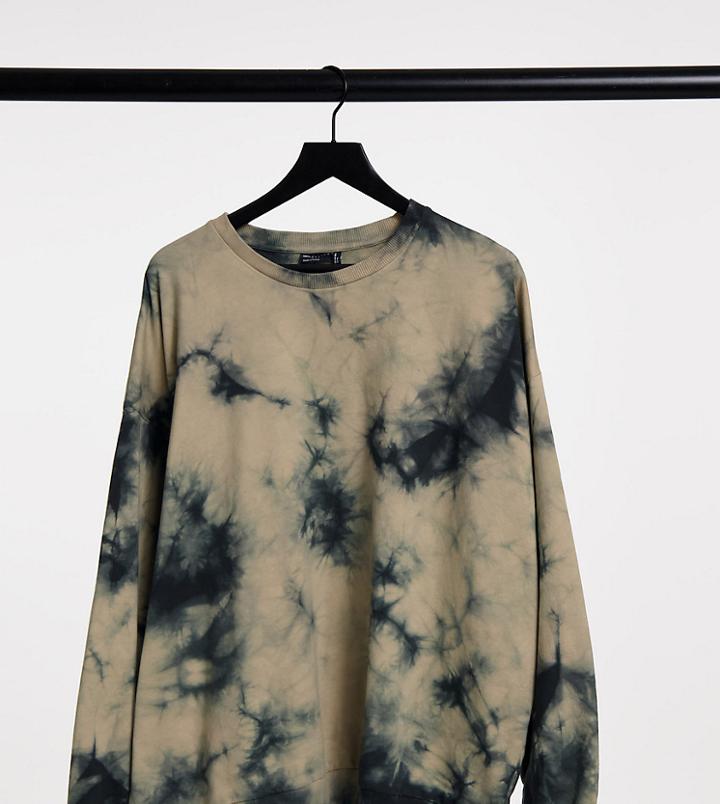 Asos Design Curve Oversized Sweatshirt In Beige Tie Dye-neutral