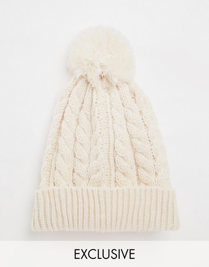 Reclaimed Vintage Bobble Beanie In Oatmeal - Oatmeal