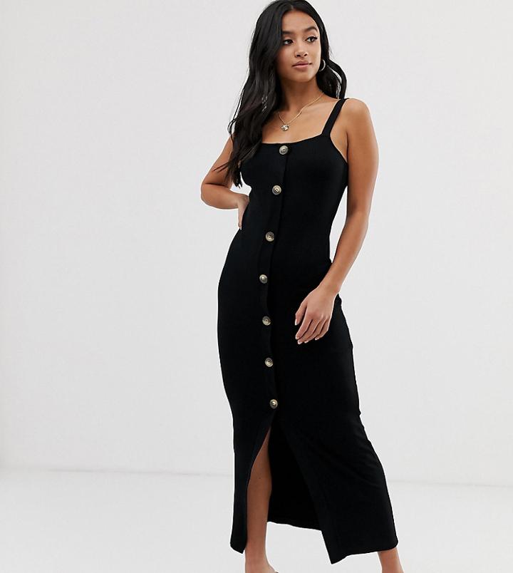 Asos Design Petite Faux Horn Button City Maxi Rib Dress - Black