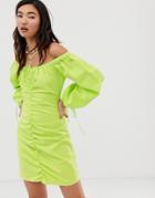 Asos Design Ruched Front Mini Dress-green