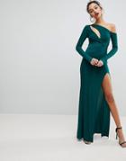 Club L Maxi Dress With Wrap Front And Clevage Cut - Green