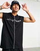 Asos Dark Future Oversized Hooded Zip Through Tank With Spliced Logo Embroidery In Black