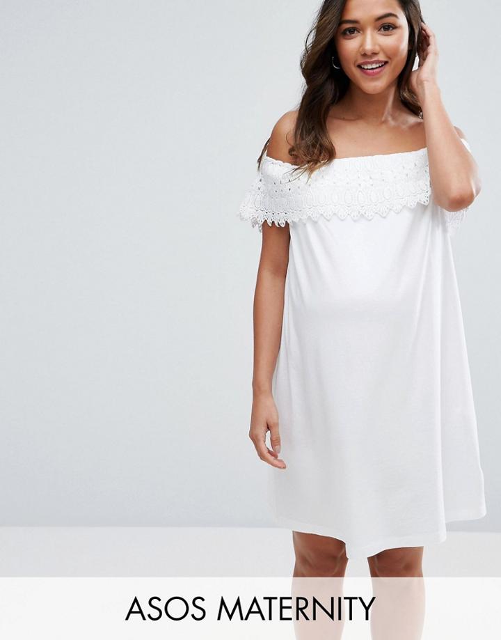 Asos Maternity Sundress With Off Shoulder Lace Detail - White