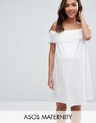 Asos Maternity Sundress With Off Shoulder Lace Detail - White
