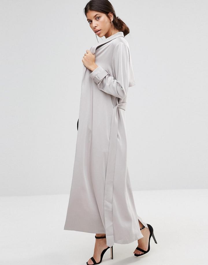 True Decadence Satin Duster Coat - Gray