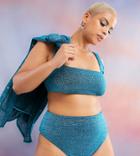 Asos Design Curve High Waist Bikini Bottom In Blue Glitter