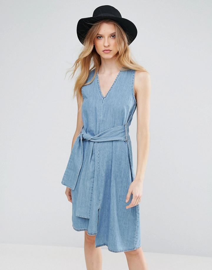 Cheap Monday Rizzle Denim Tie Waist Dress - Blue