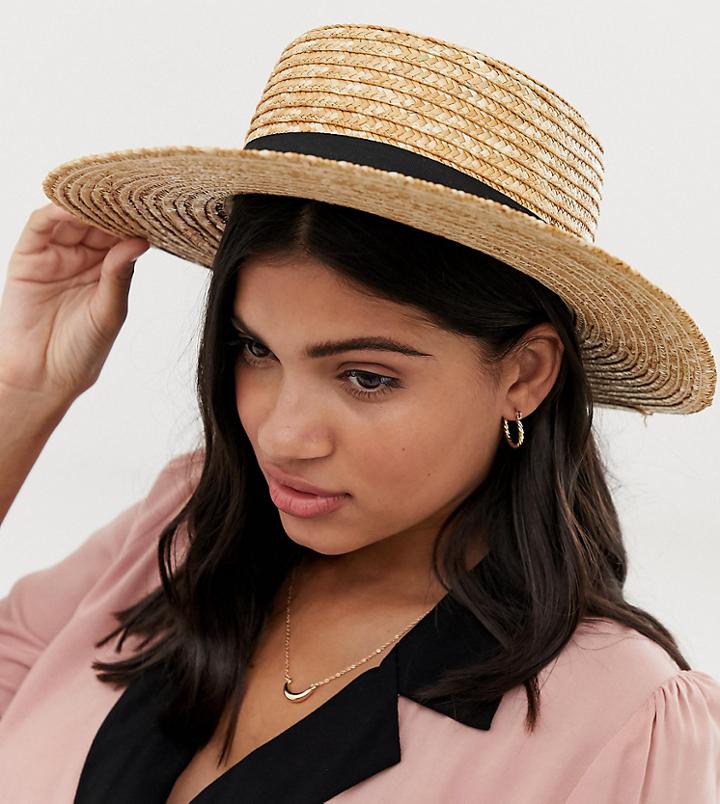 South Beach Straw Boater Hat With Black Ribbon