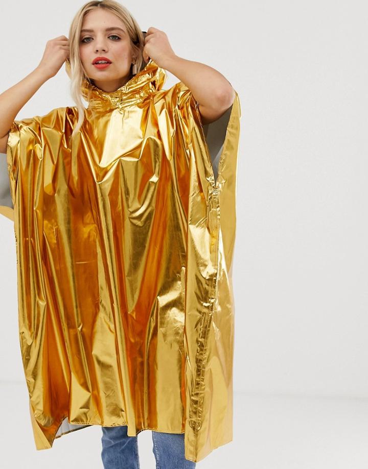 Monki Foldable Poncho In Metalic Gold - Gold