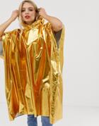 Monki Foldable Poncho In Metalic Gold - Gold