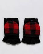 Plush Fleece Lined Plaid Texting Smart Touch Mittens - Black