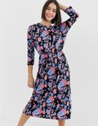 Monki Floral Print Jersey Midi Dress In Black - Multi