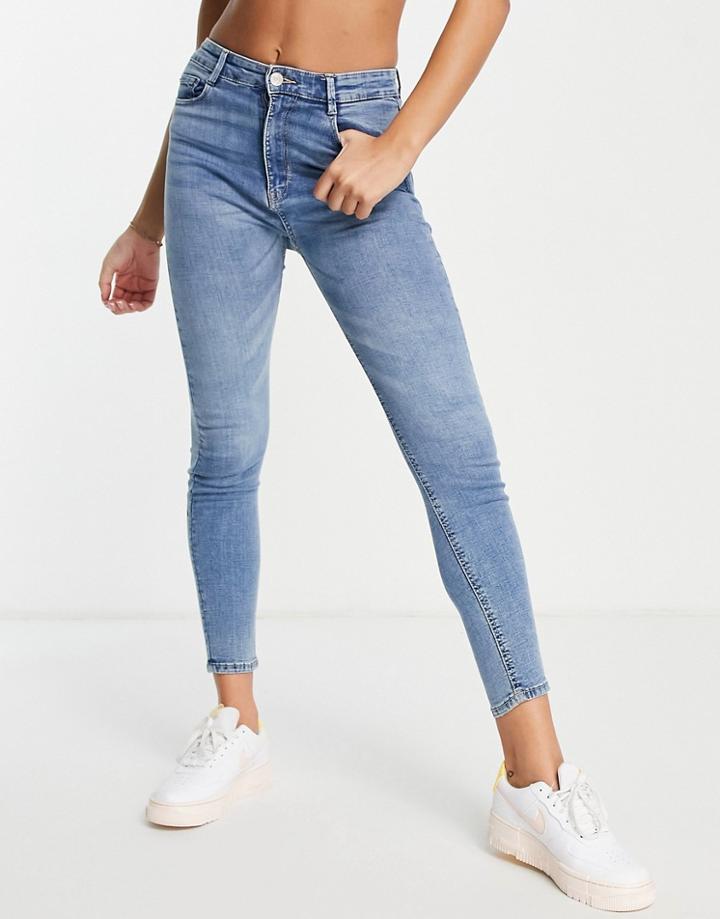 Pull & Bear High Waisted Ultra Skinny Basic Jean In Light Blue