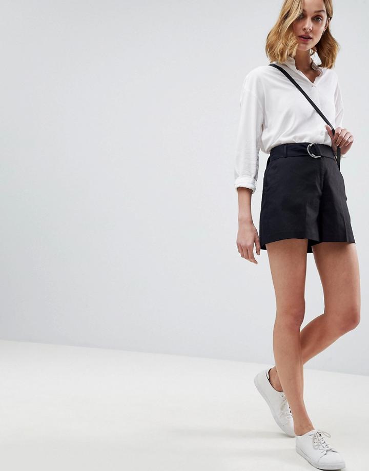 Asos Tailored D-ring Linen Shorts - Black