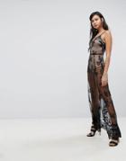 Naanaa Sheer Sequin Lace Maxi Dress With Bodysuit - Black
