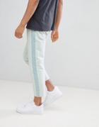 Bershka Slim Fit Cropped Jeans With Side Stripe In Light Wash - Blue