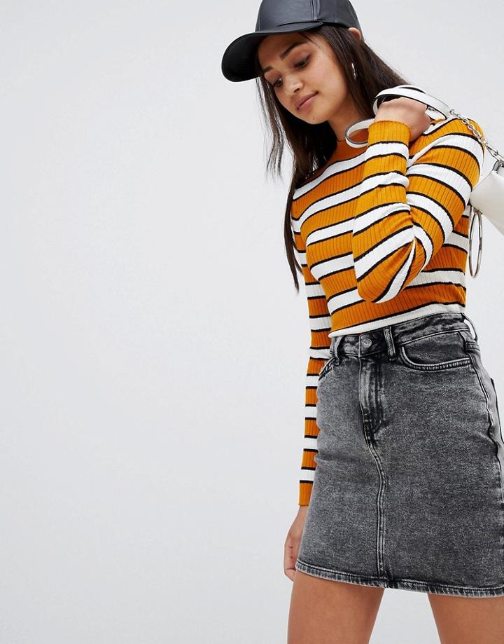 Bershka Striped Funnel Neck Sweater - Yellow
