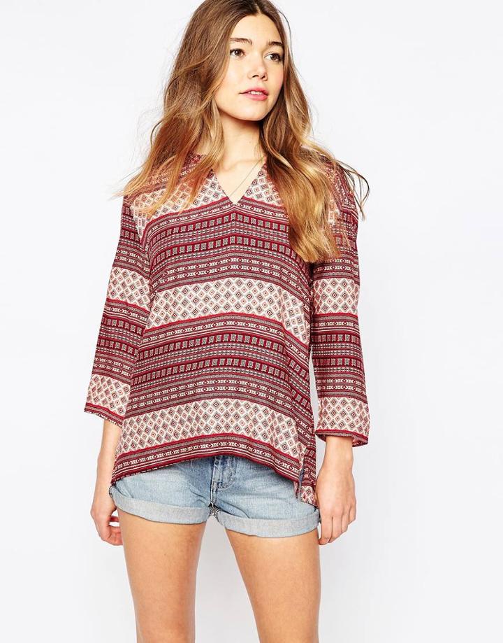Only Printed Tunic Top - Red Ochre Aop Print