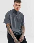Asos Design Oversized T-shirt With Roll Neck In Washed Black - Gray