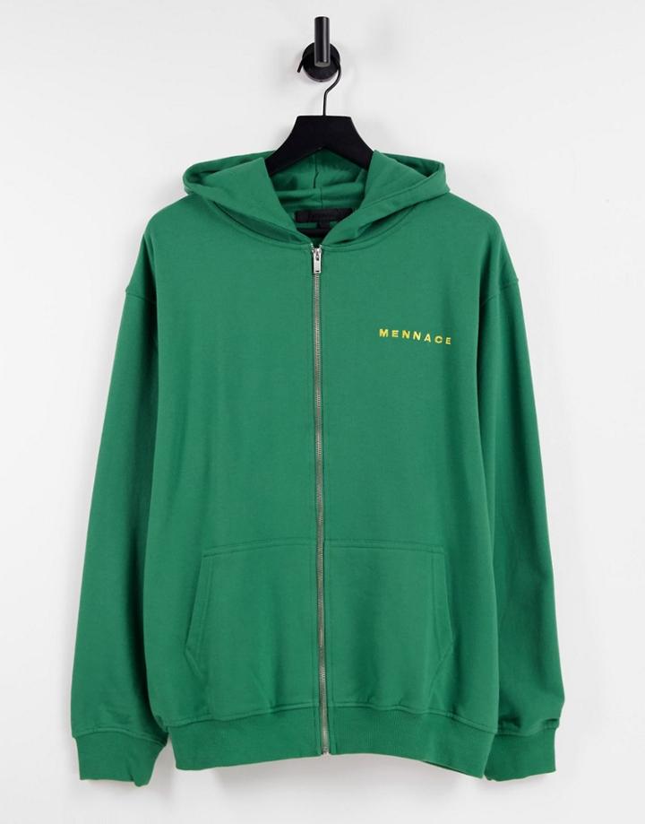 Mennace Set Zip Thru Hoodie In Forest Green