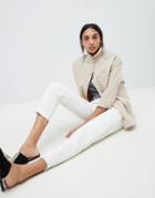 Asos Design Florence Authentic Straight Leg Jeans In White With Contrast Stitch