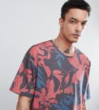 Heart & Dagger Printed T-shirt In Floral Print - Red