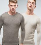 Asos 2 Pack Muscle Fit Cotton Sweater In Khaki/beige Save - Multi