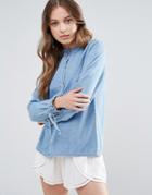 Blend She Mila Monk Collar Denim Shirt - Blue