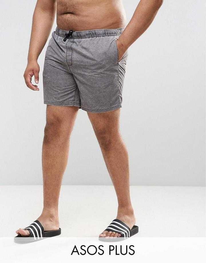 Asos Plus Swim Shorts In Dark Green Acid Wash In Mid Length - Green