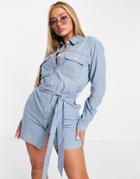 Guess Tie Front Denim Dress In Mid Wash-blues