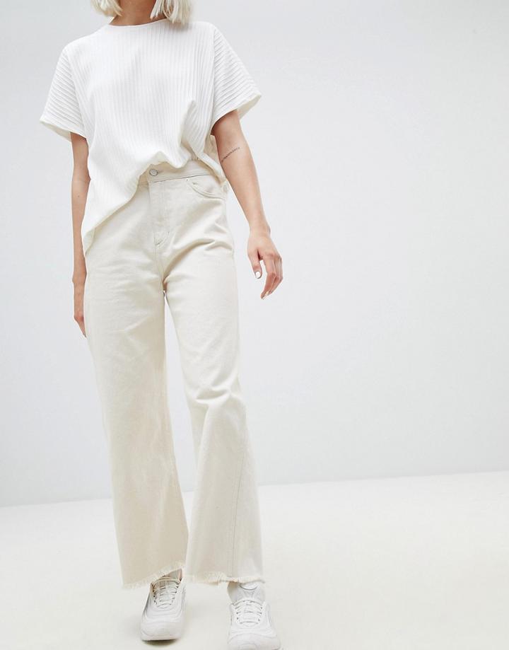 Weekday Crop Wide Leg Jeans With Raw Hem - Cream