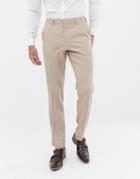 Asos Design Wedding Slim Suit Pants In Camel Cross Hatch - Beige