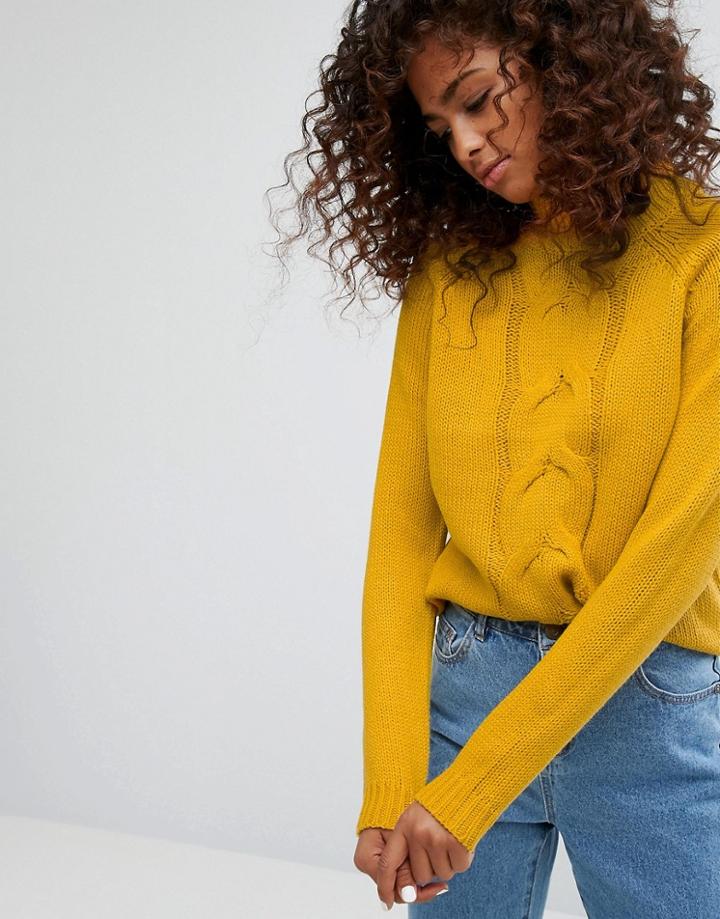 Noisy May High Cable Front Knit Sweater - Yellow