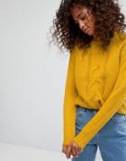 Noisy May High Cable Front Knit Sweater - Yellow