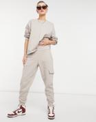 Aligne Organic Cotton Cuffed Sweatpants With Pocket Detail In Mushroom - Part Of A Set-neutral
