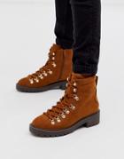 New Look Lace Detail Chunky Flat Hiker Boots In Tan - Tan