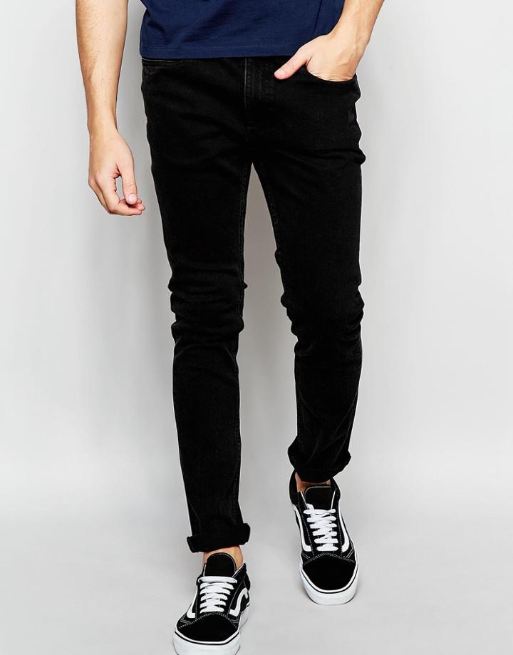 Adpt Acid Wash Skinny Fit Jeans With Stretch - Black