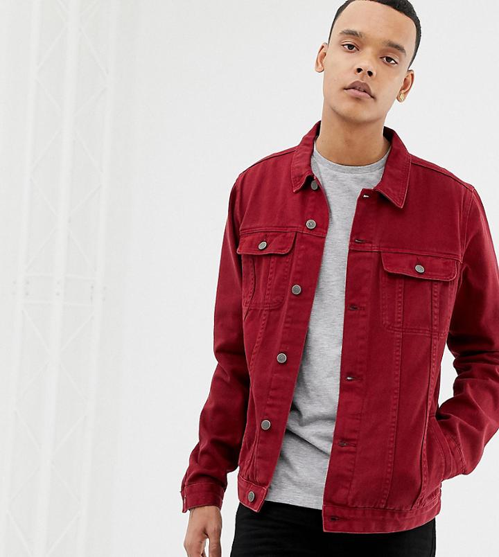 Asos Design Tall Denim Jacket In Red - Red