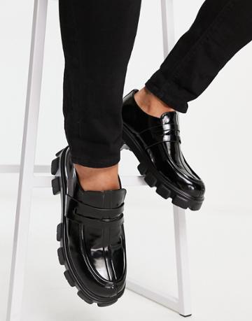 Public Desire Chariot Chunky Loafers In Hi-shine Black
