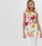 True Violet Exclusive Off Shoulder Bodycon Dress In Faded Floral Print-multi