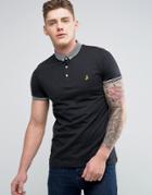 Brave Soul Polo Shirt With Jacquard Collar - Black