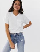 Asos Design Cropped T-shirt With Utility Pocket - White