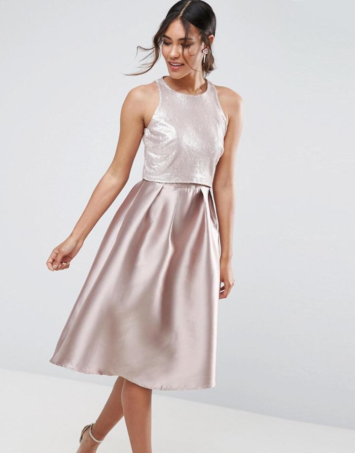 Little Mistress Sequin Top Midi Dress - Pink