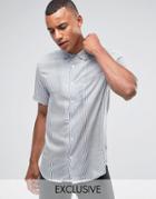 Only & Sons Skinny Short Sleeve Revere Collar Shirt In Stripe Viscose - Navy