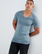 Asos Design Muscle Fit T-shirt With V Neck In Blue - Blue