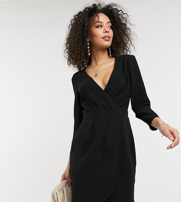 Asos Design Tall Mini Dress With Wrap Skirt In Black