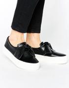 Pull & Bear Leather Look Knot Flatform Trainer - Black