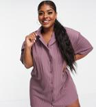 Lola May Plus Revere Collar Mini Shirt Dress In Purple Stripe