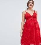 Chi Chi London Maternity Premium Scalloped Lace Midi Dress-red